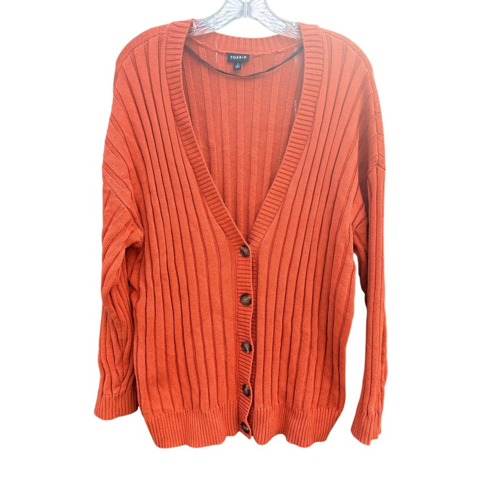 Torrid Women's 2X Ribbed Chunky Knit Relaxed Fit Cardigan in Burnt Orange